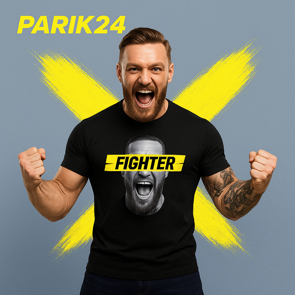 Рекламный баннер Parik24 с мужчиной и жёлтым крестом